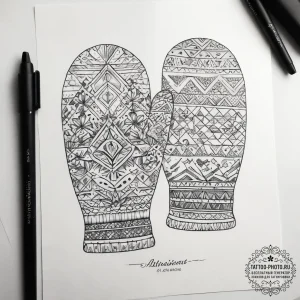 Tattoo sketch mittens with a quote, artistic... - эскиз тату (№1757845529_0, 14.09.2025 10:25) — tattoo-photo.ru