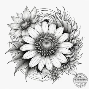 Tattoo sketch echinacea, ink illustration for... - эскиз тату (№1757845920_0, 14.09.2025 10:32) — tattoo-photo.ru
