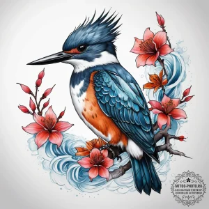 Tattoo sketch belted kingfisher, concept art... - эскиз тату (№1757846585_0, 14.09.2025 10:43) — tattoo-photo.ru