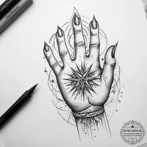 Tattoo sketch hands with a wizard, tattoo fla... - эскиз тату (№1757848927_0, 14.09.2025 11:22) — tattoo-photo.ru