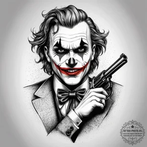 Tattoo sketch joker with a gun, tattoo flash... - эскиз тату (№1757849907_0, 14.09.2025 11:38) — tattoo-photo.ru