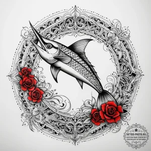 Tattoo sketch marlin, concept art for tattoo,... - эскиз тату (№1757850304_0, 14.09.2025 11:45) — tattoo-photo.ru