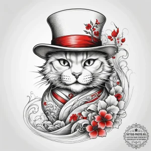 Tattoo sketch the cat in the hat hat, artisti... - эскиз тату (№1757853113_0, 14.09.2025 12:31) — tattoo-photo.ru