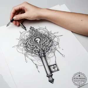Tattoo sketch hands with a key - эскиз тату (№1757855851_0, 14.09.2025 13:17) — tattoo-photo.ru