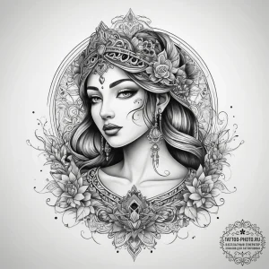 Tattoo sketch lada, the goddess of love, with... - эскиз тату (№1757858214_0, 14.09.2025 13:56) — tattoo-photo.ru