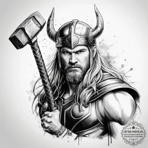 Tattoo sketch thor with his hammer, artistic... - эскиз тату (№1757863274_0, 14.09.2025 15:21) — tattoo-photo.ru