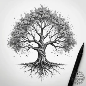 Tattoo sketch cosmic tree with roots, artisti... - эскиз тату (№1757864859_0, 14.09.2025 15:47) — tattoo-photo.ru