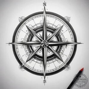 Tattoo sketch compass with a star, artistic t... - эскиз тату (№1757865053_0, 14.09.2025 15:50) — tattoo-photo.ru