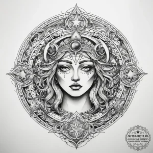 Tattoo sketch triple moon goddess and stars,... - эскиз тату (№1757871162_0, 14.09.2025 17:32) — tattoo-photo.ru