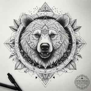 Tattoo sketch a bear with a tree, tattoo flas... - эскиз тату (№1757872917_0, 14.09.2025 18:01) — tattoo-photo.ru