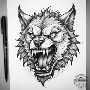 Tattoo sketch werewolf fangs, tattoo flash sh... - эскиз тату (№1757873910_0, 14.09.2025 18:18) — tattoo-photo.ru
