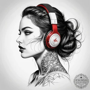 Tattoo sketch headphones on a person, tattoo... - эскиз тату (№1757874898_0, 14.09.2025 18:34) — tattoo-photo.ru