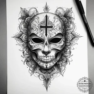 Tattoo sketch mask, concept art for tattoo, o... - эскиз тату (№1757876447_0, 14.09.2025 19:00) — tattoo-photo.ru