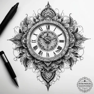Tattoo sketch trash polka часы, ink illustrat... - эскиз тату (№1757877797_0, 14.09.2025 19:23) — tattoo-photo.ru