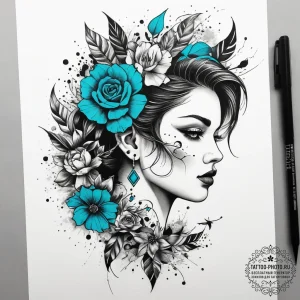Tattoo sketch turquoise, ink illustration for... - эскиз тату (№1757879143_0, 14.09.2025 19:45) — tattoo-photo.ru