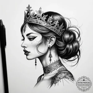 Tattoo sketch queen tattoo, concept art for t... - эскиз тату (№1757884265_0, 14.09.2025 21:11) — tattoo-photo.ru