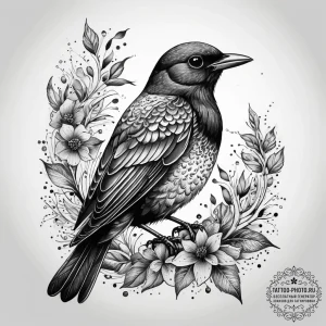 Tattoo sketch blackbird, ink illustration for... - эскиз тату (№1757885662_0, 14.09.2025 21:34) — tattoo-photo.ru