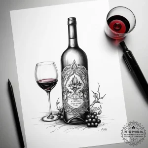 Tattoo sketch wine bottle and a glass - эскиз тату (№1757886869_0, 14.09.2025 21:54) — tattoo-photo.ru