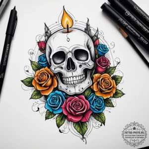 Tattoo sketch lit candle in a holder, concept... - эскиз тату (№1757889251_0, 14.09.2025 22:34) — tattoo-photo.ru