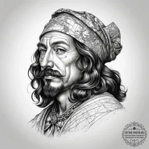 Tattoo sketch samuel de champlain with a map,... - эскиз тату (№1757889648_0, 14.09.2025 22:40) — tattoo-photo.ru