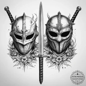 Tattoo sketch fencing sword and mask, tattoo... - эскиз тату (№1757890041_0, 14.09.2025 22:47) — tattoo-photo.ru