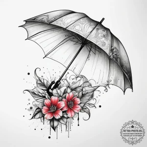Tattoo sketch umbrella with a flower, tattoo... - эскиз тату (№1757893795_0, 14.09.2025 23:49) — tattoo-photo.ru