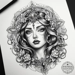 Tattoo sketch cosmic being, tattoo flash shee... - эскиз тату (№1757895394_0, 15.09.2025 00:16) — tattoo-photo.ru