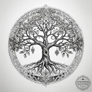 Tattoo sketch tree of life with magical symbo... - эскиз тату (№1757897936_0, 15.09.2025 00:58) — tattoo-photo.ru