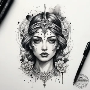 Tattoo sketch cosmic person, ink illustration... - эскиз тату (№1757900874_0, 15.09.2025 01:47) — tattoo-photo.ru