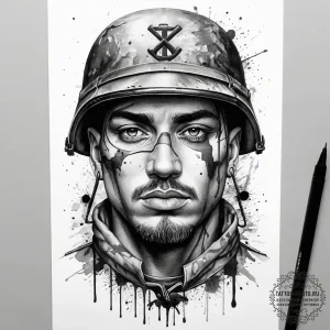 Tattoo sketch soldier with a knot, artistic t... - эскиз тату (№1757903612_0, 15.09.2025 02:33) — tattoo-photo.ru