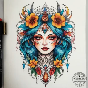 Tattoo sketch spirit, tattoo flash sheet desi... - эскиз тату (№1757904984_0, 15.09.2025 02:56) — tattoo-photo.ru