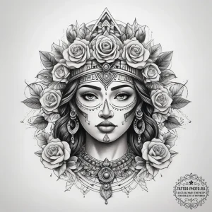 Tattoo sketch aztec goddess, tattoo sketch de... - эскиз тату (№1757905386_0, 15.09.2025 03:03) — tattoo-photo.ru