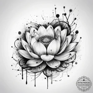 Tattoo sketch lotus with a fish, tattoo line... - эскиз тату (№1757906181_0, 15.09.2025 03:16) — tattoo-photo.ru