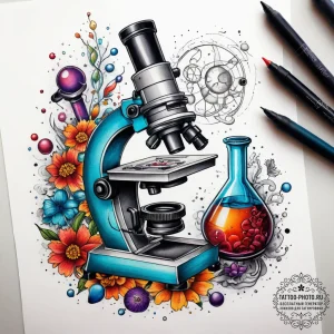 Tattoo sketch scientist microscope and cells,... - эскиз тату (№1757906780_0, 15.09.2025 03:26) — tattoo-photo.ru
