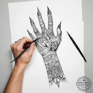 Tattoo sketch hands with a scissors - эскиз тату (№1757908550_0, 15.09.2025 03:55) — tattoo-photo.ru