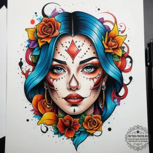 Tattoo sketch face, concept art for tattoo, n... - эскиз тату (№1757909142_0, 15.09.2025 04:05) — tattoo-photo.ru