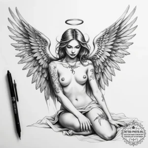 Tattoo sketch fallen angel - эскиз тату (№1757910333_0, 15.09.2025 04:25) — tattoo-photo.ru