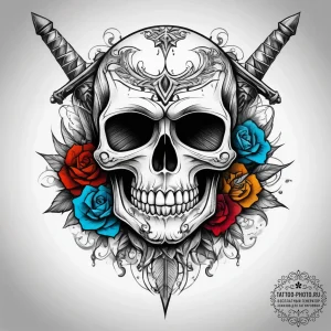 Tattoo sketch узор в виде черепа с кинжалом,... - эскиз тату (№1757919413_0, 15.09.2025 06:56) — tattoo-photo.ru