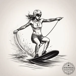Tattoo sketch wakeboarding on a lake, tattoo... - эскиз тату (№1757922143_0, 15.09.2025 07:42) — tattoo-photo.ru