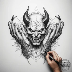 Tattoo sketch hands with a demon - эскиз тату (№1757924585_0, 15.09.2025 08:23) — tattoo-photo.ru
