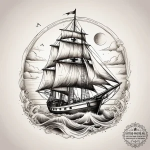 Tattoo sketch sailing a sailboat, concept art... - эскиз тату (№1757928209_0, 15.09.2025 09:23) — tattoo-photo.ru