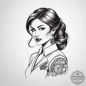Tattoo sketch stewardess a person with a tray... - эскиз тату (№1757936382_0, 15.09.2025 11:39) — tattoo-photo.ru