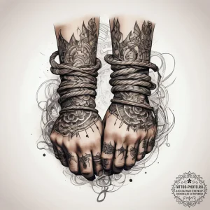 Tattoo sketch hands with a rope, tattoo line... - эскиз тату (№1757937535_0, 15.09.2025 11:58) — tattoo-photo.ru