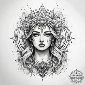 Tattoo sketch spiritual character, tattoo fla... - эскиз тату (№1757940100_0, 15.09.2025 12:41) — tattoo-photo.ru