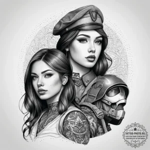 Tattoo sketch soldier and a girl, artistic ta... - эскиз тату (№1757940686_0, 15.09.2025 12:51) — tattoo-photo.ru