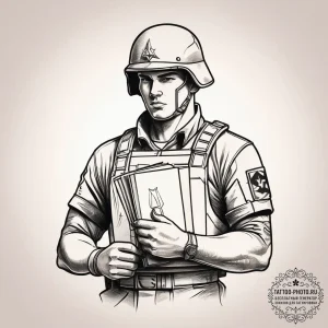 Tattoo sketch soldier with a book, artistic t... - эскиз тату (№1757941080_0, 15.09.2025 12:58) — tattoo-photo.ru