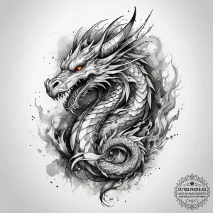 Tattoo sketch fire dragon, ink illustration f... - эскиз тату (№1757945227_0, 15.09.2025 14:07) — tattoo-photo.ru