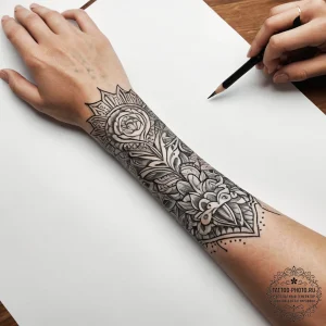 Tattoo sketch hands with a pencil, tattoo ske... - эскиз тату (№1757945419_0, 15.09.2025 14:10) — tattoo-photo.ru