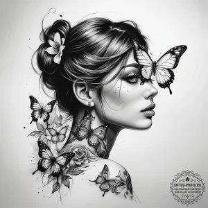 Tattoo sketch butterfly girl tattoo - эскиз тату (№1757946010_0, 15.09.2025 14:20) — tattoo-photo.ru