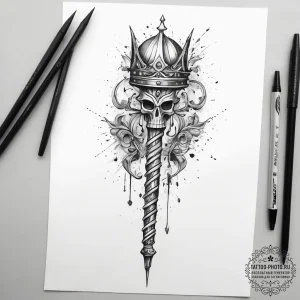 Tattoo sketch scepter, tattoo line art, black... - эскиз тату (№1757946202_0, 15.09.2025 14:23) — tattoo-photo.ru